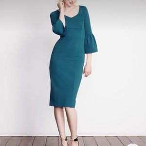 Boden Ponte Knit Bell Sleeve Sheath Midi Dress